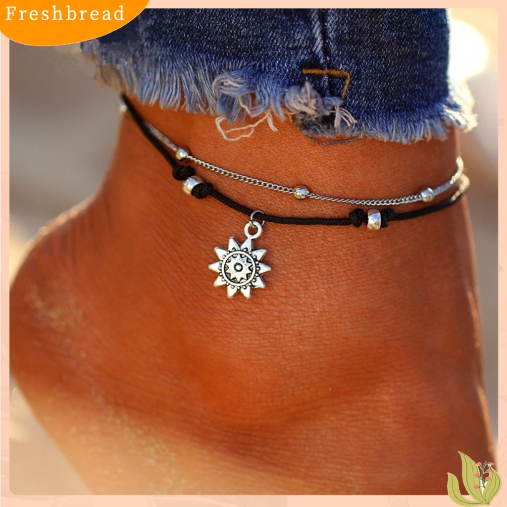 &lt; Freshbread &gt; Gelang Kaki Rantai Bentuk Matahari Nyaman Untuk Menyimpan Perhiasan Gelang Kaki Wanita Warna Silver Untuk Hadiah