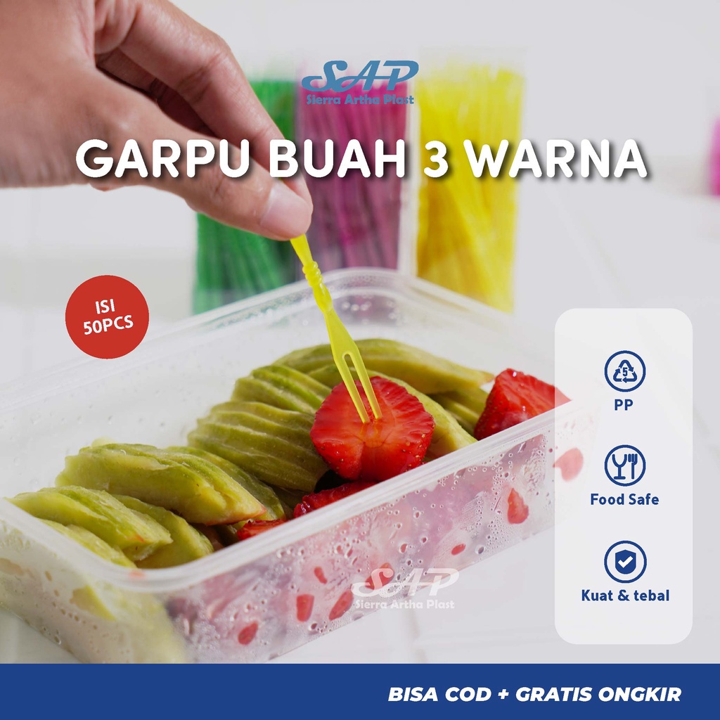 Garpu Buah | Garpu Kue | Garpu dua Jari | Bening isi 24 | Warna isi 50 Pcs per pack