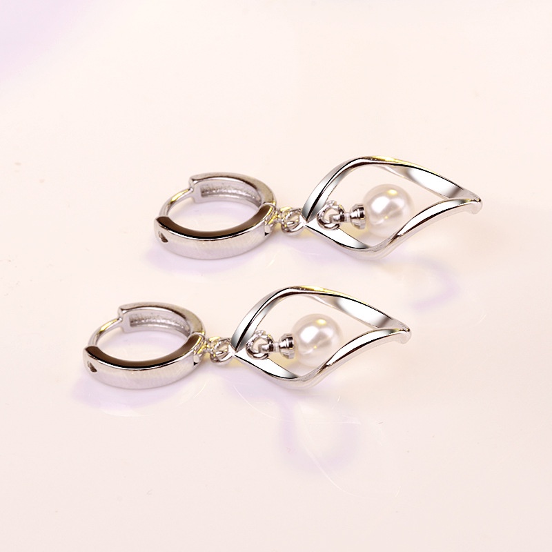 Goldkingdom Aksesoris Perhiasan Fashion Ready Stock Sederhana Anting Perak Wanita Rotary Love Anting Mutiara Wanita Mid Length Earrings Twist Fashion Earrings