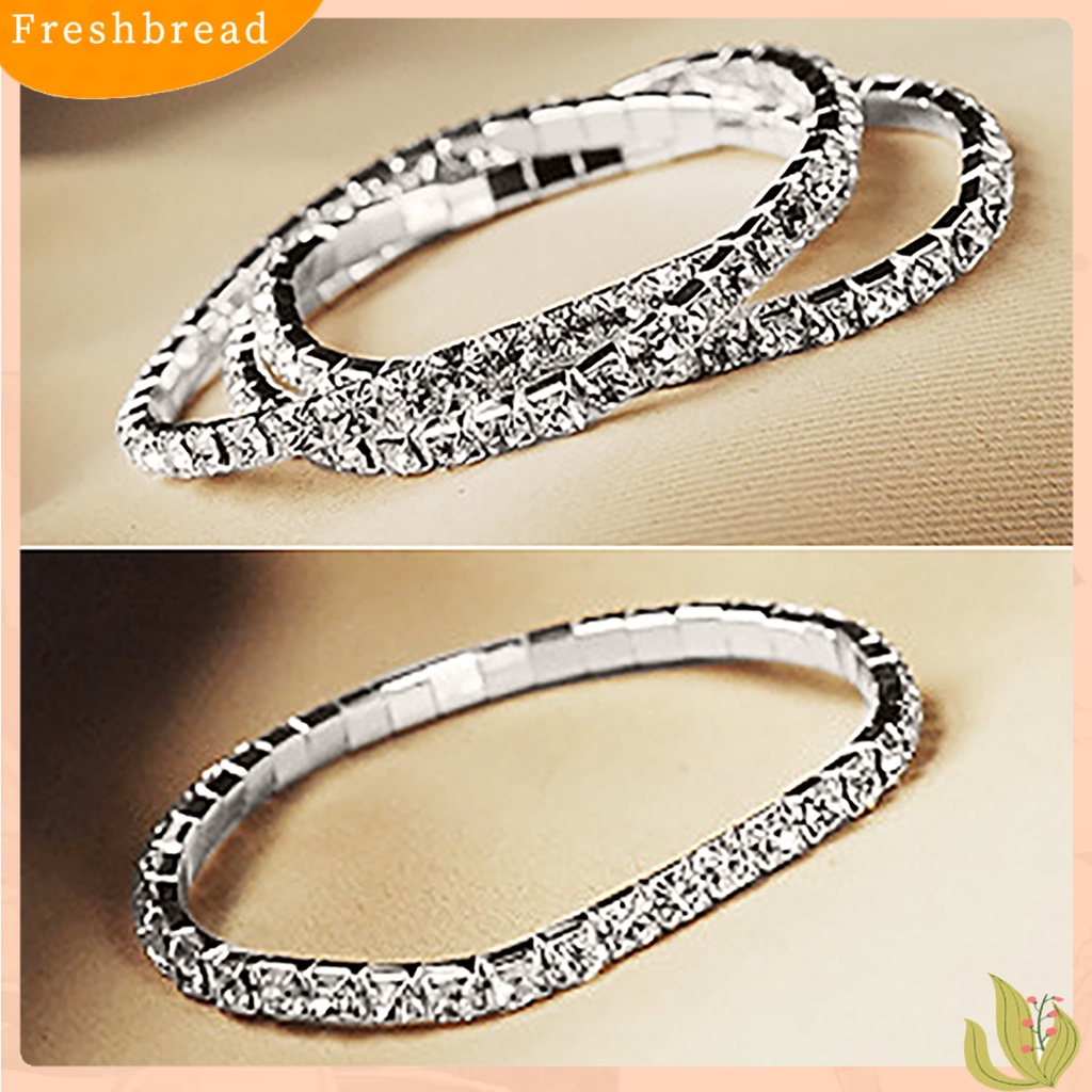 &lt; Freshbread &gt; Wanita Perak Berlapis Kristal Imitasi Berlian Imitasi Bangle Pesta Perhiasan Hadiah Manset Gelang