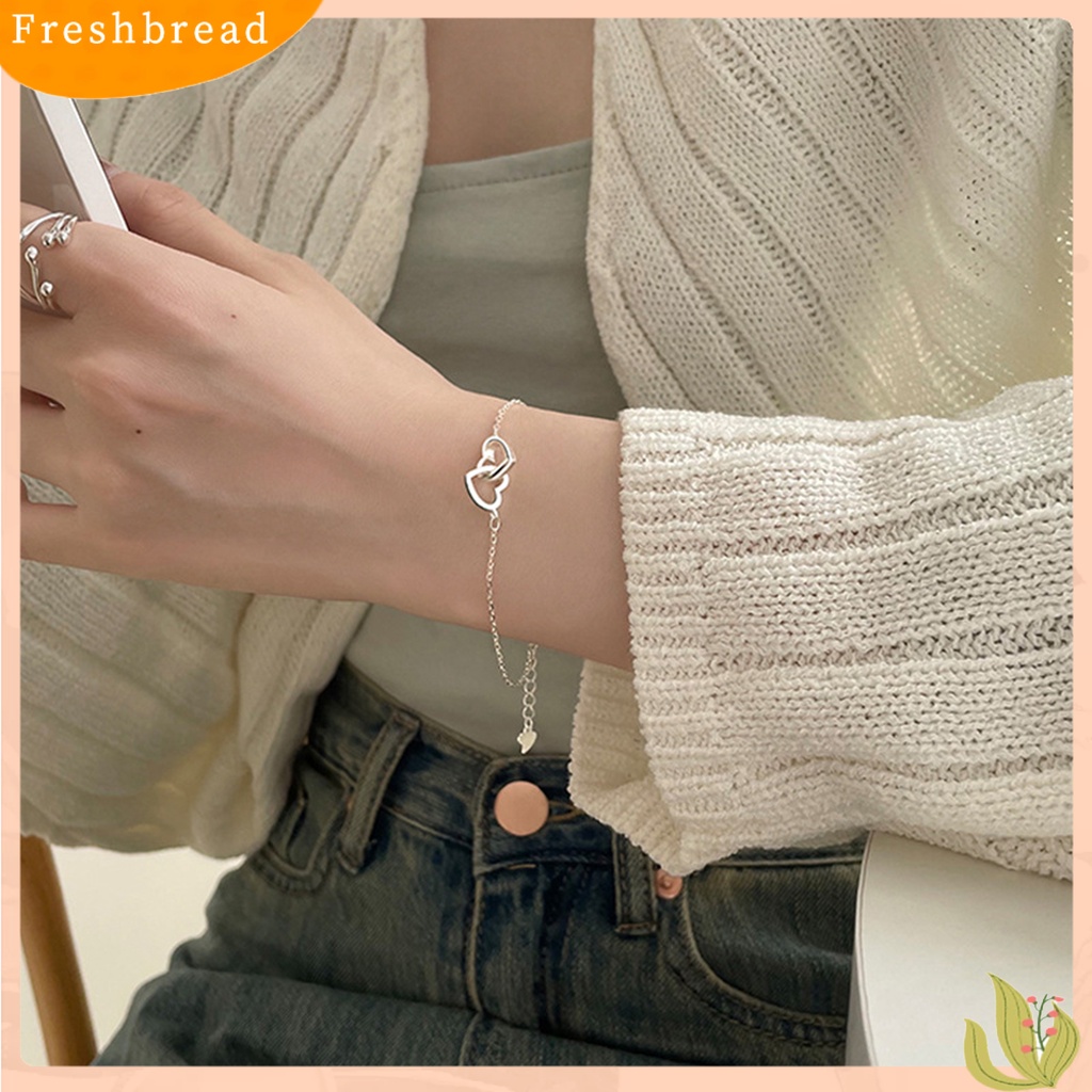 &lt; Freshbread &gt; Wanita Gelang Sweet Geometric Bright Luster Adjustable Extension Rantai Hias Hadiah Berongga Cinta Hati Interlock Rantai Gelang Tangan Perhiasan Untuk Pacaran