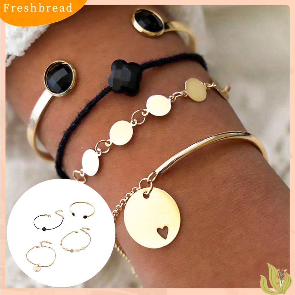 &lt; Freshbread &gt; 4Pcs/Set Stackable Alloy Bangle Indah Adjustable Potongan Bulat Wanita Gelang Untuk Kehidupan Sehari-Hari