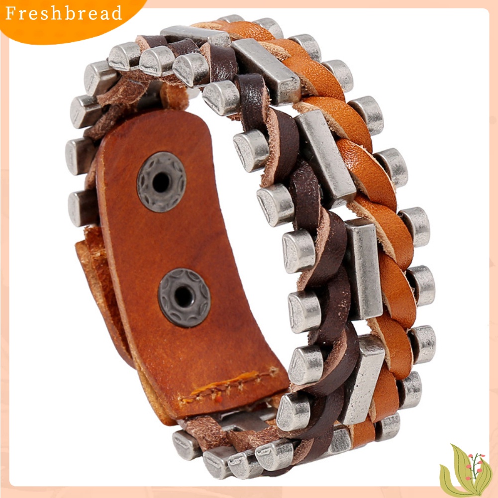 &lt; Freshbread &gt; Punk Pria Adjustable Faux Kulit Tali Dikepang Gelang Bangle Pesta Perhiasan Hadiah