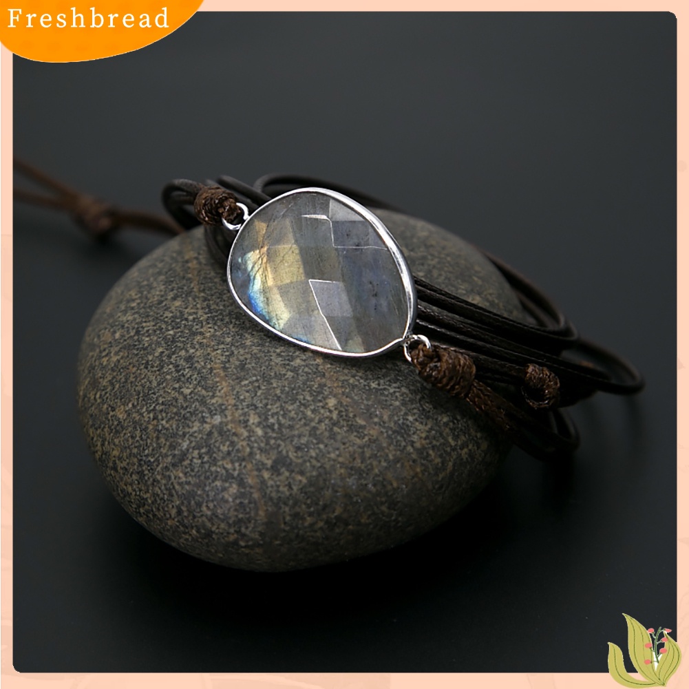 &lt; Freshbread &gt; Boho Unisex Multi Layer Simpul Tali Lilin Labradorite Stone Charm Handmade Gelang