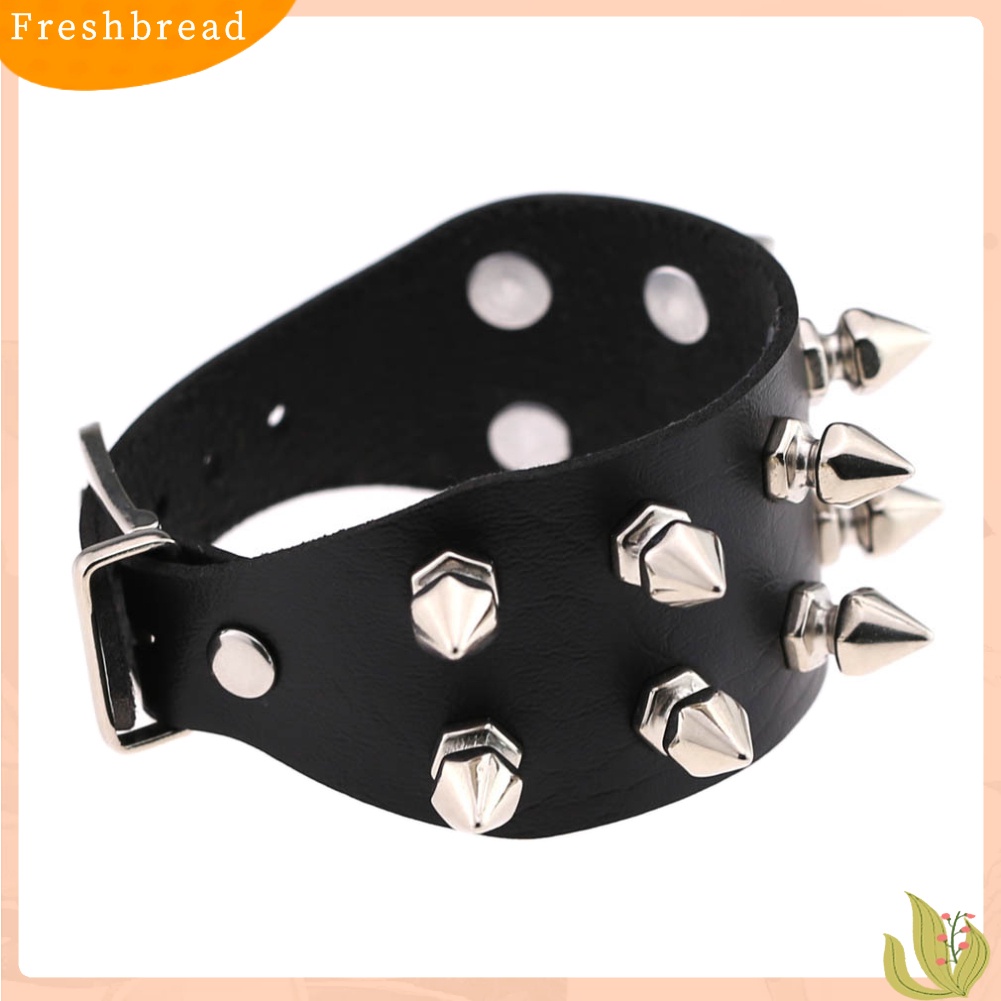 &lt; Freshbread &gt; Fashion Faux Kulit Paku Keling Gesper Lebar Adjustable Gelang Pergelangan Tangan Dekorasi