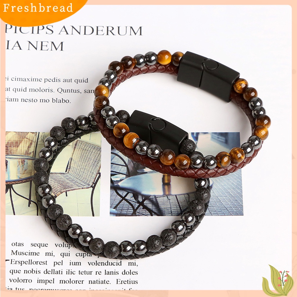 &lt; Freshbread &gt; Gelang Pria Alloy Gesper Double Layer Perhiasan Handmade Gelang Manik-Manik Untuk Pantai