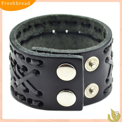 &lt; Freshbread &gt; Gelang Manset Lebar Kancing Gelang Kepang Punk Pria Wanita