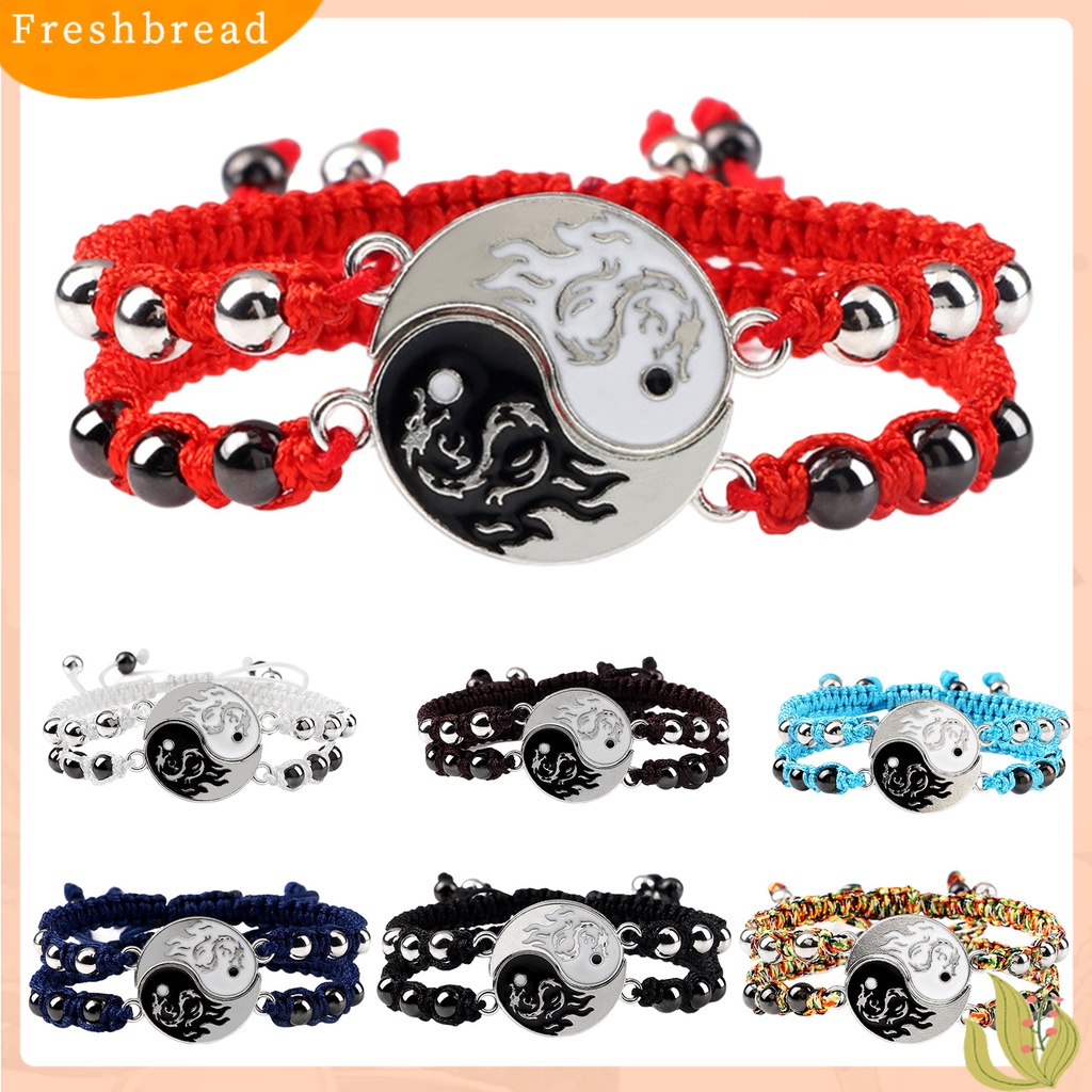 &lt; Freshbread &gt; 1pasang Couple Anyaman Gelang Motif Naga Liontin Tali Nilon Dikepang Adjustable Wristwear Aksesoris Beads Bracelets Perhiasan Pasangan Hadiah Hari Valentine