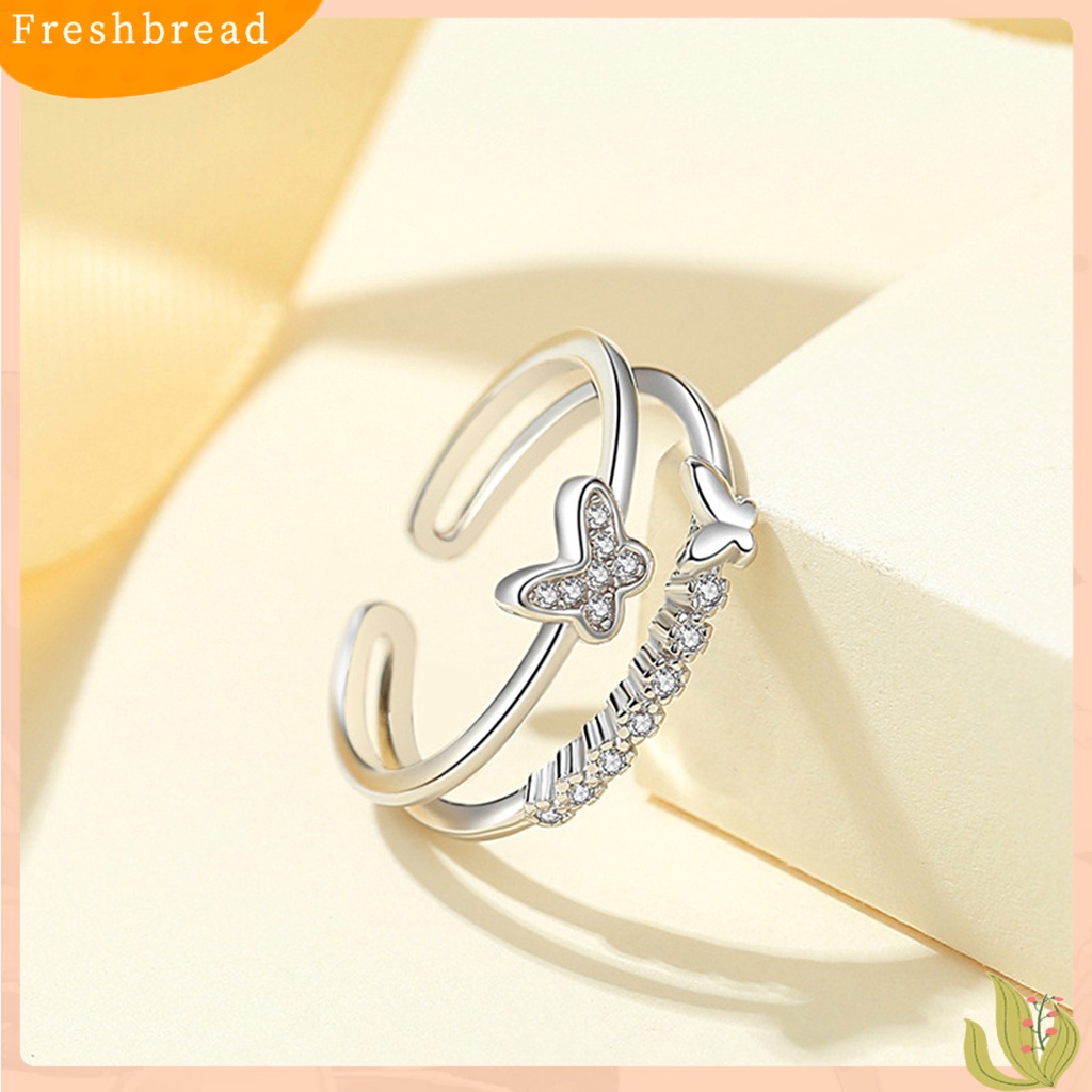&lt; Freshbread &gt; Wanita Cincin Cahaya Mewah Berlian Imitasi Mengkilap Kupu-Kupu Dekorasi Cubic Zirconia Adjustable Dress Up Temperamen Berkilau Elektroplating Terbuka Cincin Perhiasan Aksesori