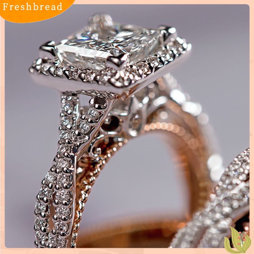 &lt; Freshbread &gt; 3 Pcs Wanita Cincin Mewah Geometris Mengkilap Cubic Zirconia Hias Berkilau Hadiah Wanita Lamaran Rings Perhiasan Pernikahan Aksesori Busana