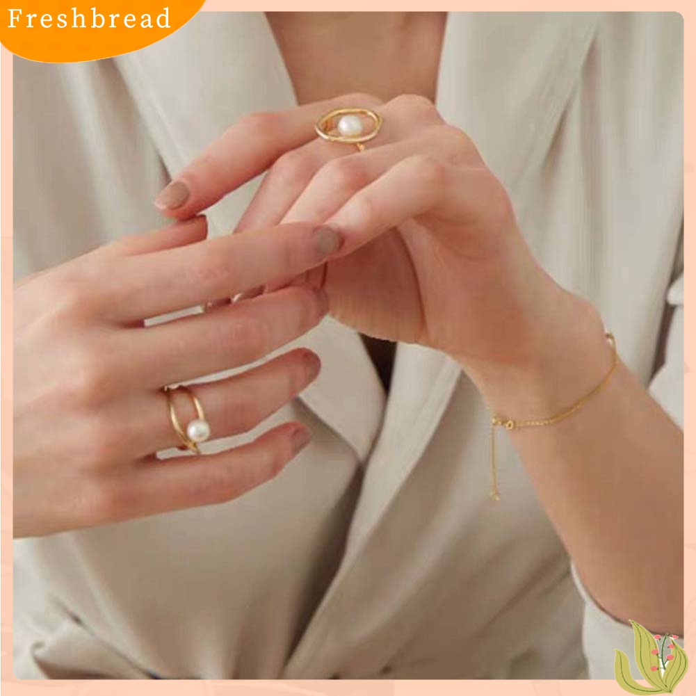 < Freshbread > Fashion Wanita Mutiara Imitasi Bulat Berongga Geometris Jari Cincin Pesta Perhiasan Hadiah
