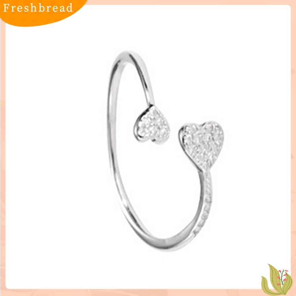 &lt; Freshbread &gt; Cincin Jari Hati Cubic Zirconia Perhiasan Pembukaan Adjustable Finger Ring Hadiah Hari Kasih Sayang