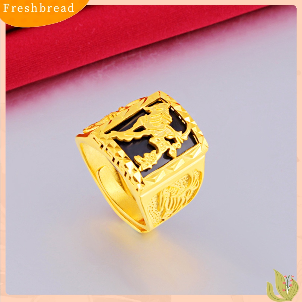 &lt; Freshbread &gt; Fashion Pria Berlapis Emas Kuda Diukir Lebar Band Terbuka Jari Cincin Perhiasan Pesta