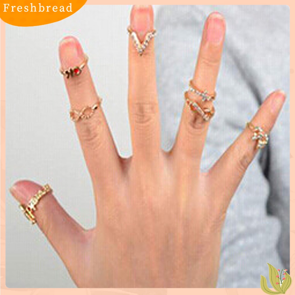 &lt; Freshbread &gt; 7Pcs Cincin Open Ring Stackable Alloy Bentuk Kupu-Kupu Cincin Midi Untuk Pesta