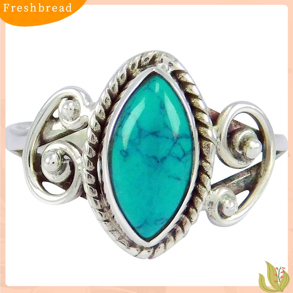 &lt; Freshbread &gt; Antik Marquise Cut Turquoise Finger Cincin Wanita Tibetan Ukir Perhiasan Hadiah