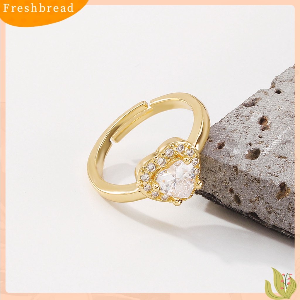 &lt; Freshbread &gt; Wanita Cincin Hati Cubic Zirconia Manis Gaya Perancis Berlian Imitasi Jari Cincin Perhiasan Fashion