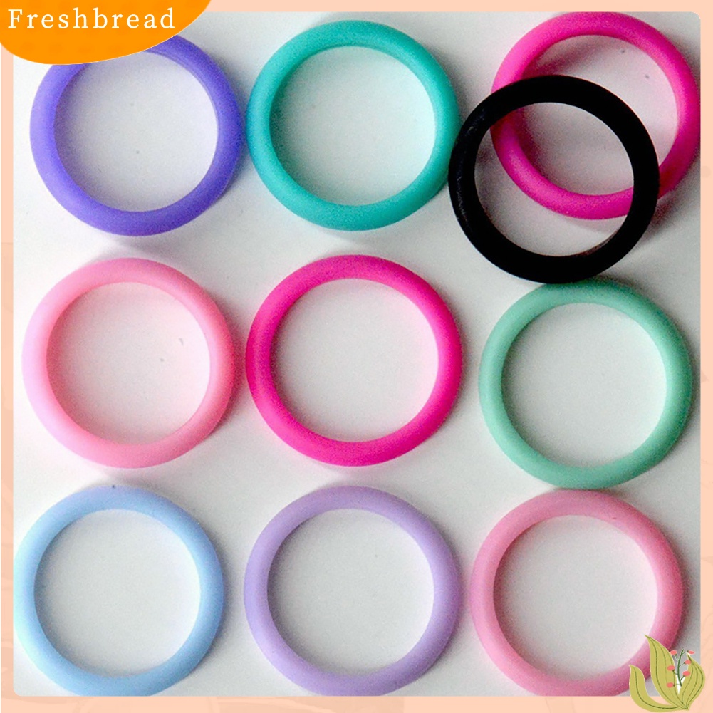 &lt; Freshbread &gt; 10Pcs Wanita Fashion Silikon Pernikahan Band Cincin Perhiasan Warna Solid Hadiah Pesta