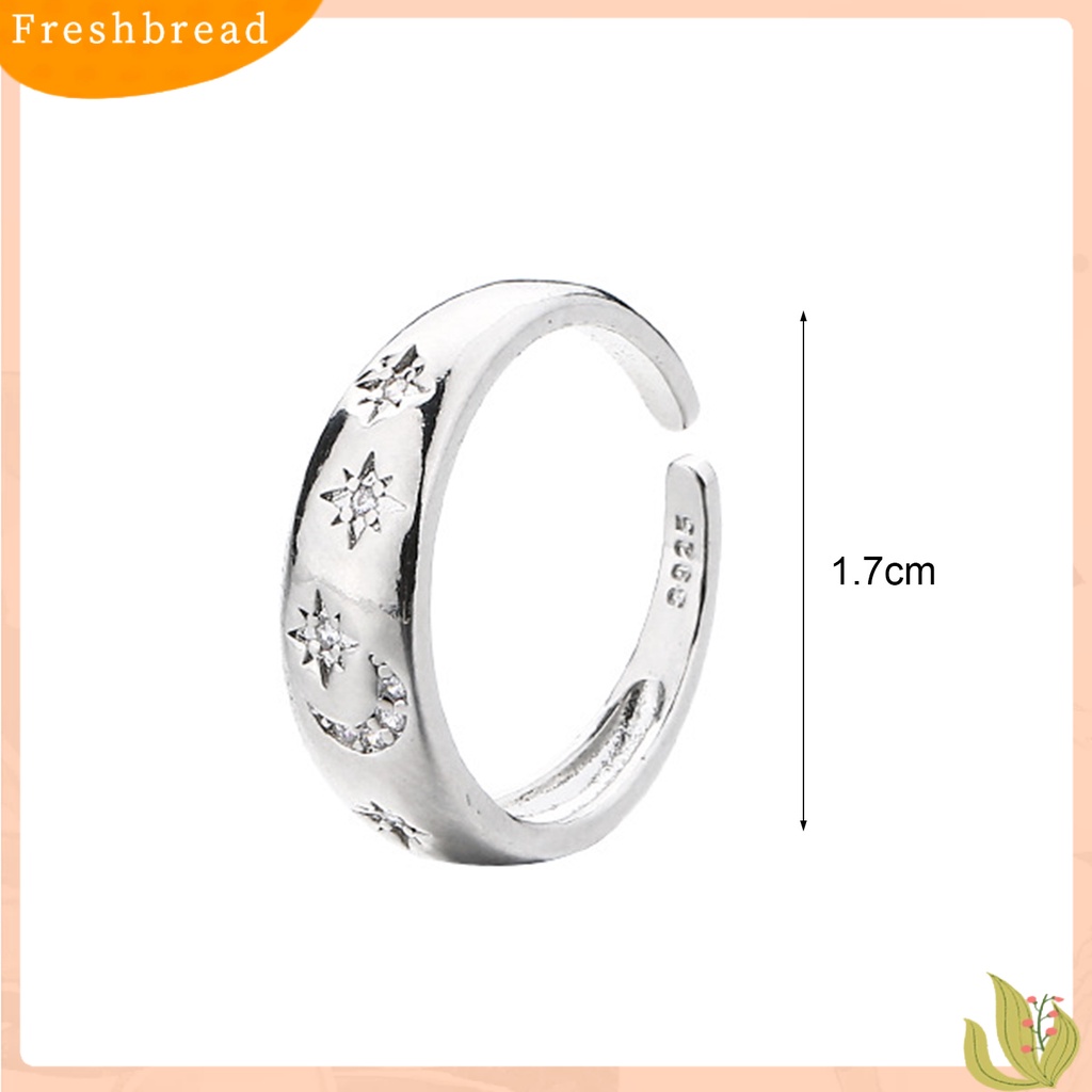 &lt; Freshbread &gt; Cincin Janji Ukiran Halus Zirkon Imitasi Bertatahkan Desain Pembukaan Kilau Terang Electroplating Dekorasi Pengerjaan Halus Fashion Cincin Bulan Bintang Sederhana Untuk Anniversary