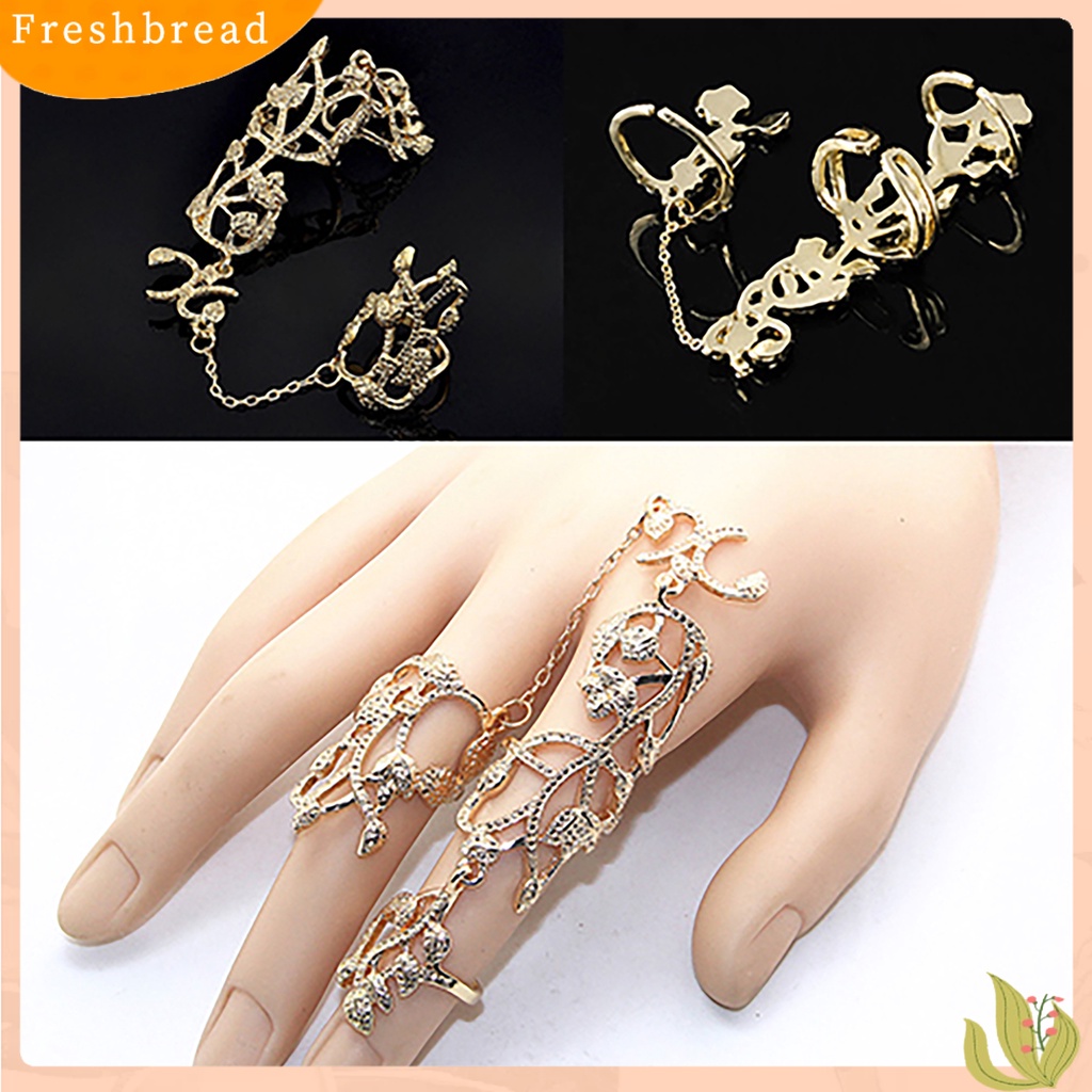 &lt; Freshbread &gt; Cincin Rantai Motif Bunga Jari Perhiasan Adjustable Wanita Rantai Link Finger Ring Untuk Pernikahan