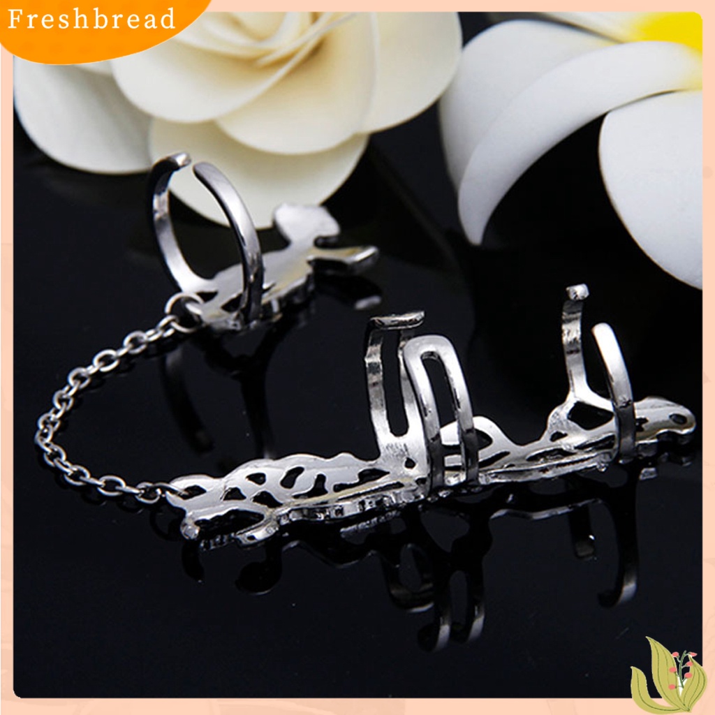 &lt; Freshbread &gt; Cincin Jari Adjustable Berlian Imitasi Tertanam Alloy Hollow Rose Flower Knuckle Chain Ring Untuk Pesta