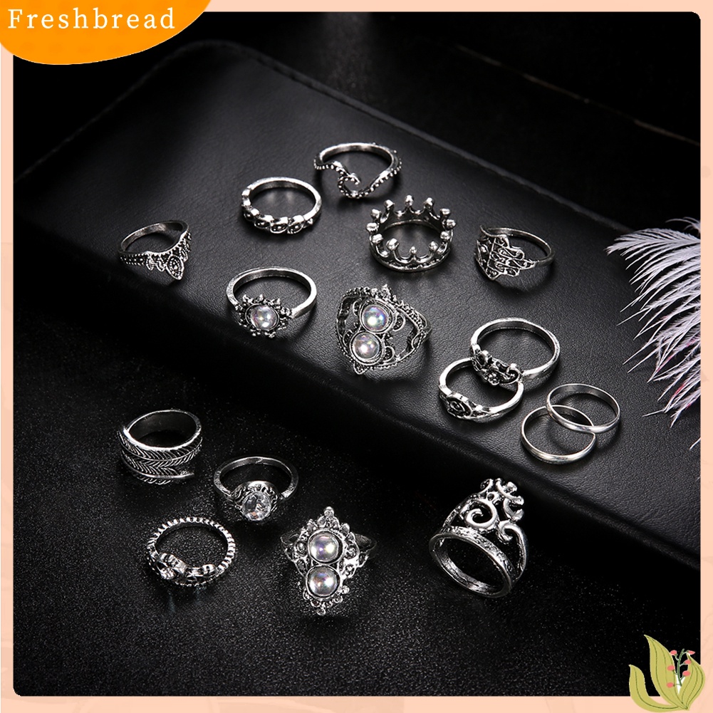 &lt; Freshbread &gt; 16Pcs/Set Retro Boho Hamsa Tangan Mahkota Jari Midi Buku Jari Susun Rings Perhiasan