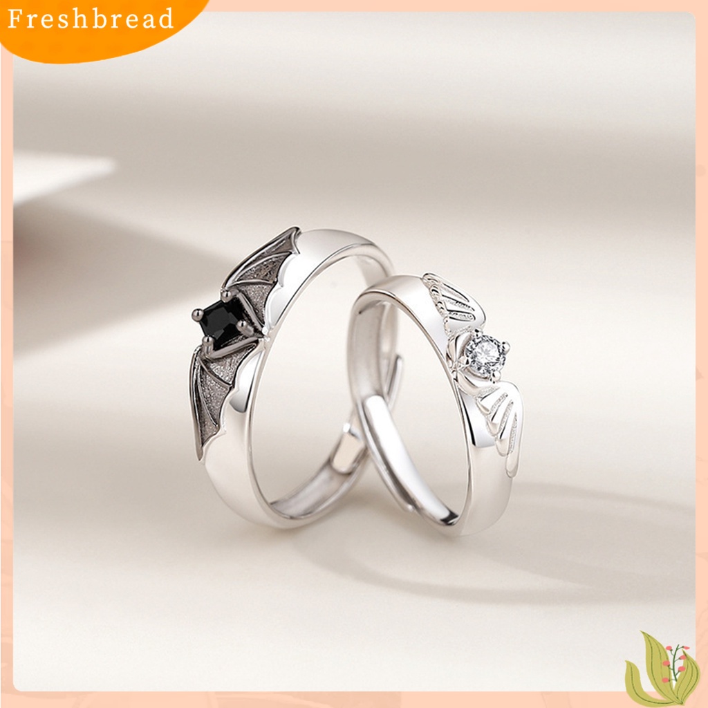 &lt; Freshbread &gt; Finger Band Inlay Zircon Adjustable Electroplating Polishing Bright Luster Hias Desain Sayap Malaikat Setan Pasangan Cincin Untuk Hadiah