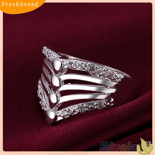 &lt; Freshbread &gt; Cincin Kawin CZ Pesta Pernikahan Berlapis Perak Berongga Multilayer Pria Wanita