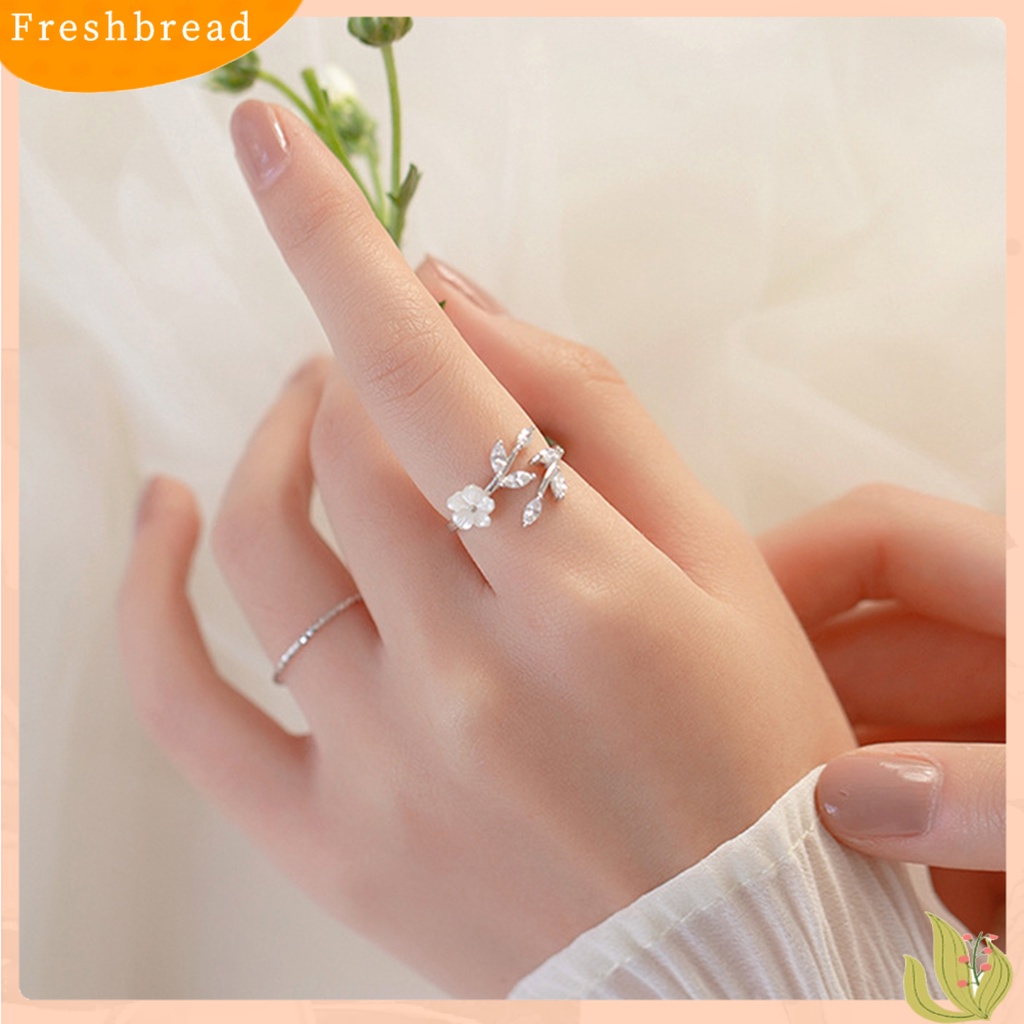 &lt; Freshbread &gt; Cincin Wanita Bunga Daun Pembukaan Yang Dapat Disesuaikan Lady Circlet Wedding Ring