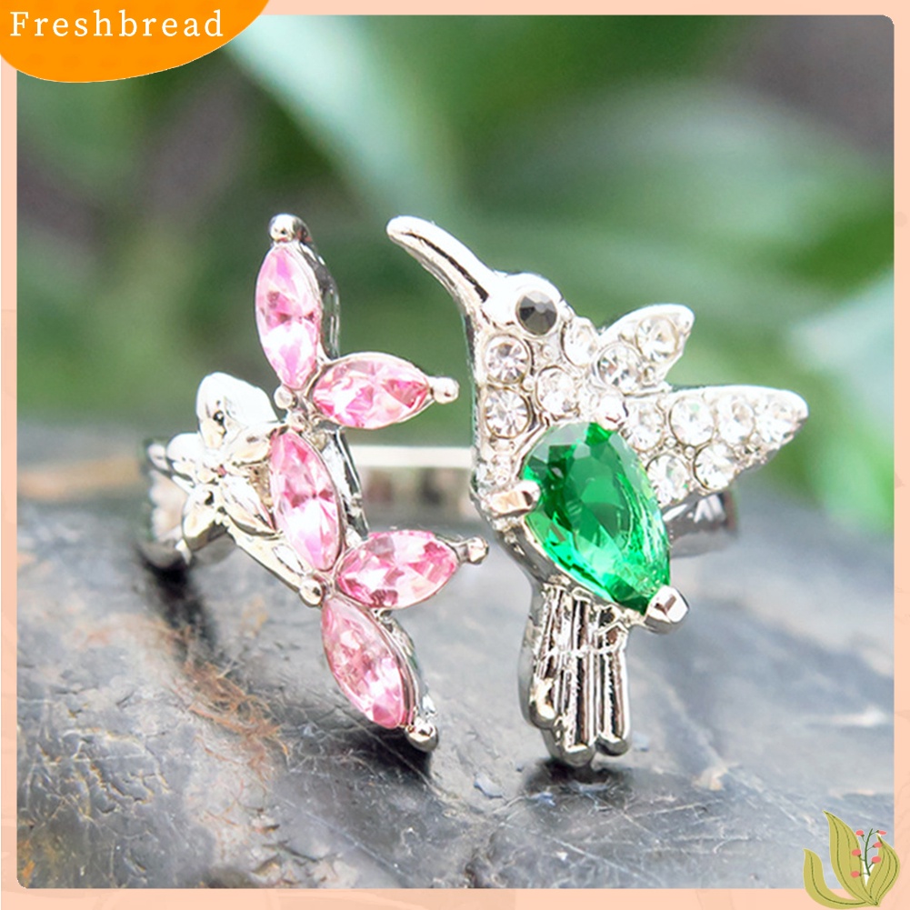 &lt; Freshbread &gt; Elegan Cubic Zirconia Bunga Burung Terbuka Cincin Wanita Pesta Pernikahan Perhiasan Hadiah
