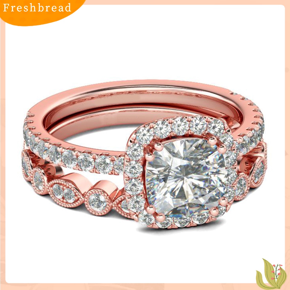 &lt; Freshbread &gt; 2Pcs/Set Wanita Emerald Cut Cubic Zirconia Stacking Finger Ring Perhiasan Pernikahan