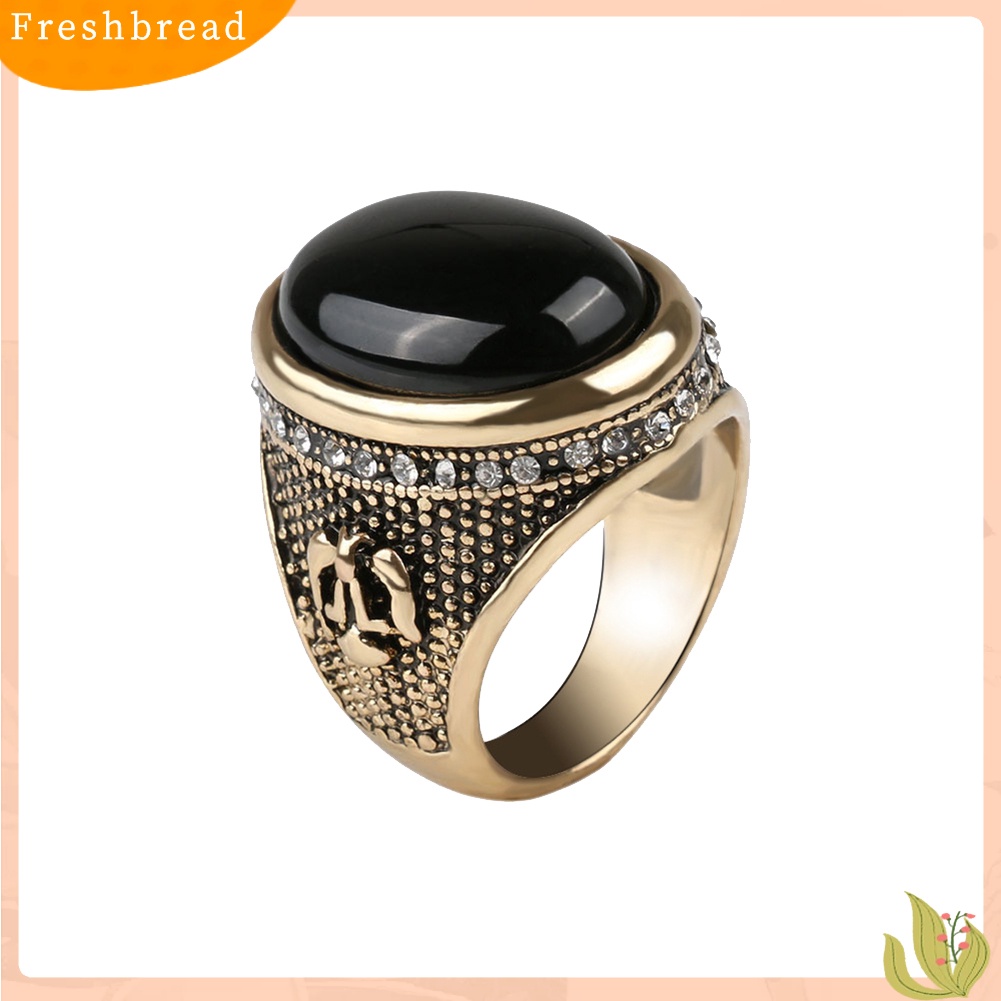 &lt; Freshbread &gt; Man Vintage Keren Besar Hitam Berlian Imitasi Bertatahkan Jari Cincin Perhiasan Hadiah Pesta