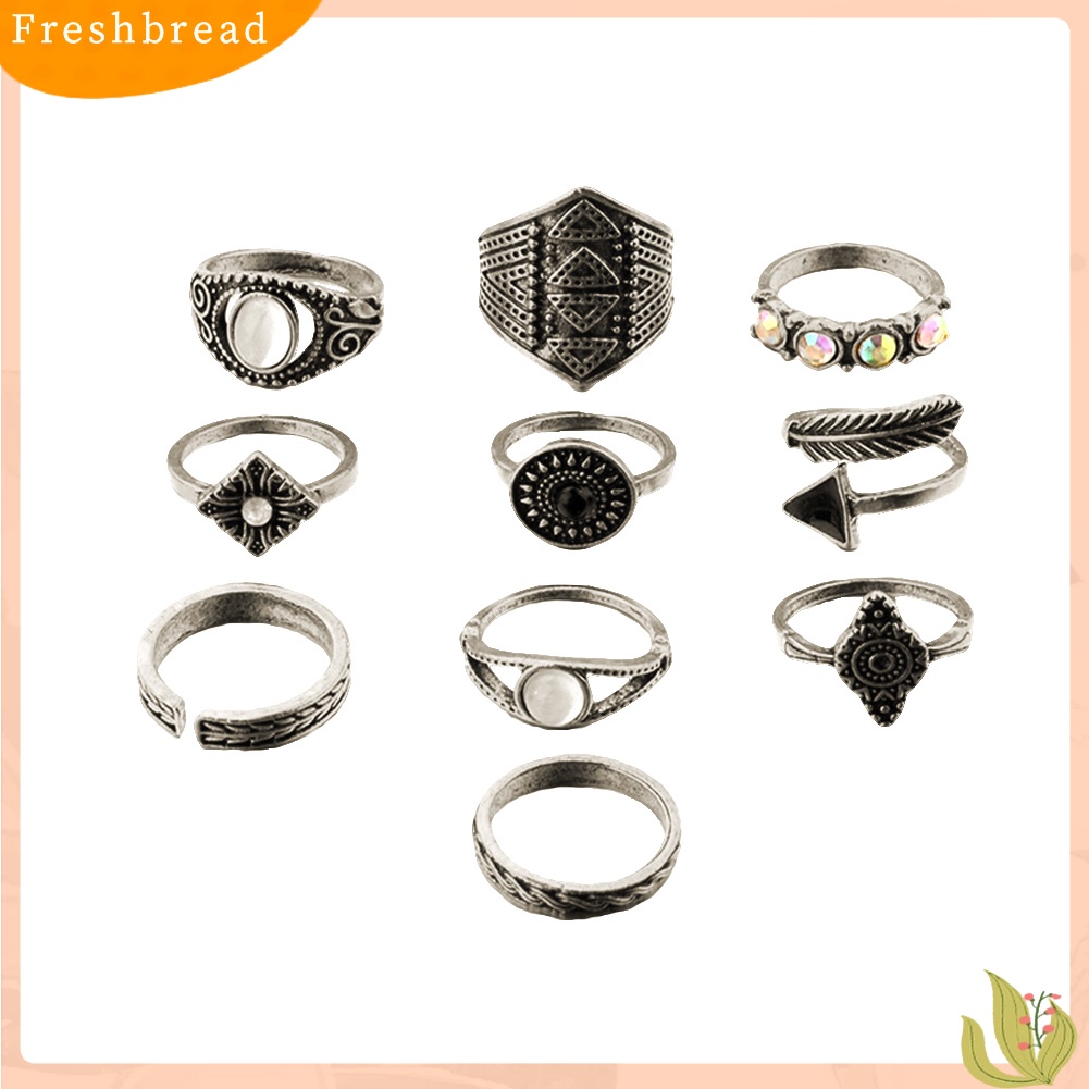 &lt; Freshbread &gt; 10Pcs/Set Boho Wanita Retro Sun Feather Arrow Ukir Buku Jari Midi Susun Rings