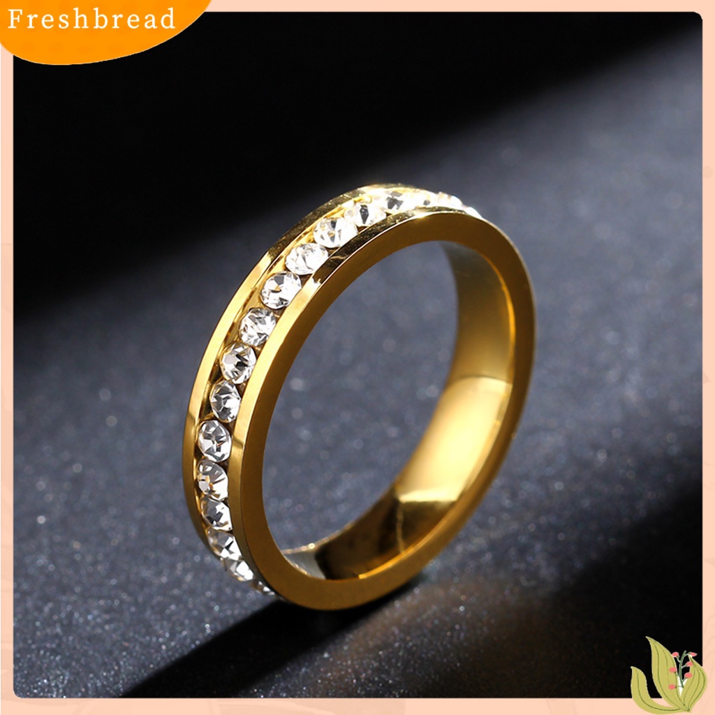 &lt; Freshbread &gt; Indah Permukaan Halus Pernikahan Band Baja Titanium Berlian Imitasi Sederhana Wanita Cincin Pesona Perhiasan