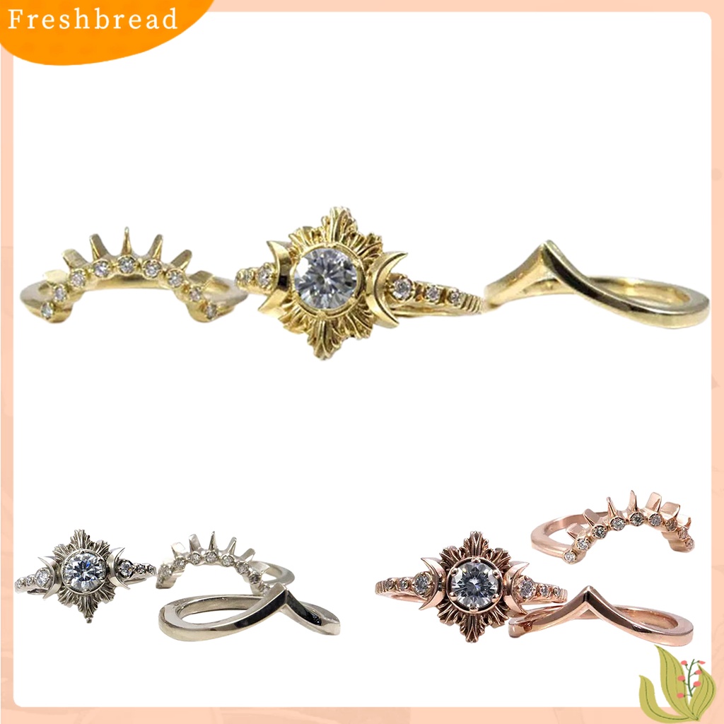 &lt; Freshbread &gt; 3Pcs Cincin Wanita Bulan Matahari Stackable Perhiasan Bohemian Tahan Lama Finger Rings Untuk Pacaran