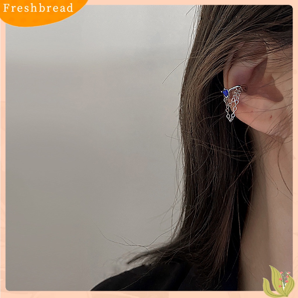 &lt; Freshbread &gt; 1Pc Klip Anting Bintang Geometris Kubus Zirconia Gaya Korea Rantai Rumbai Klip Telinga Untuk Pesta Perjamuan Pernikahan Prom