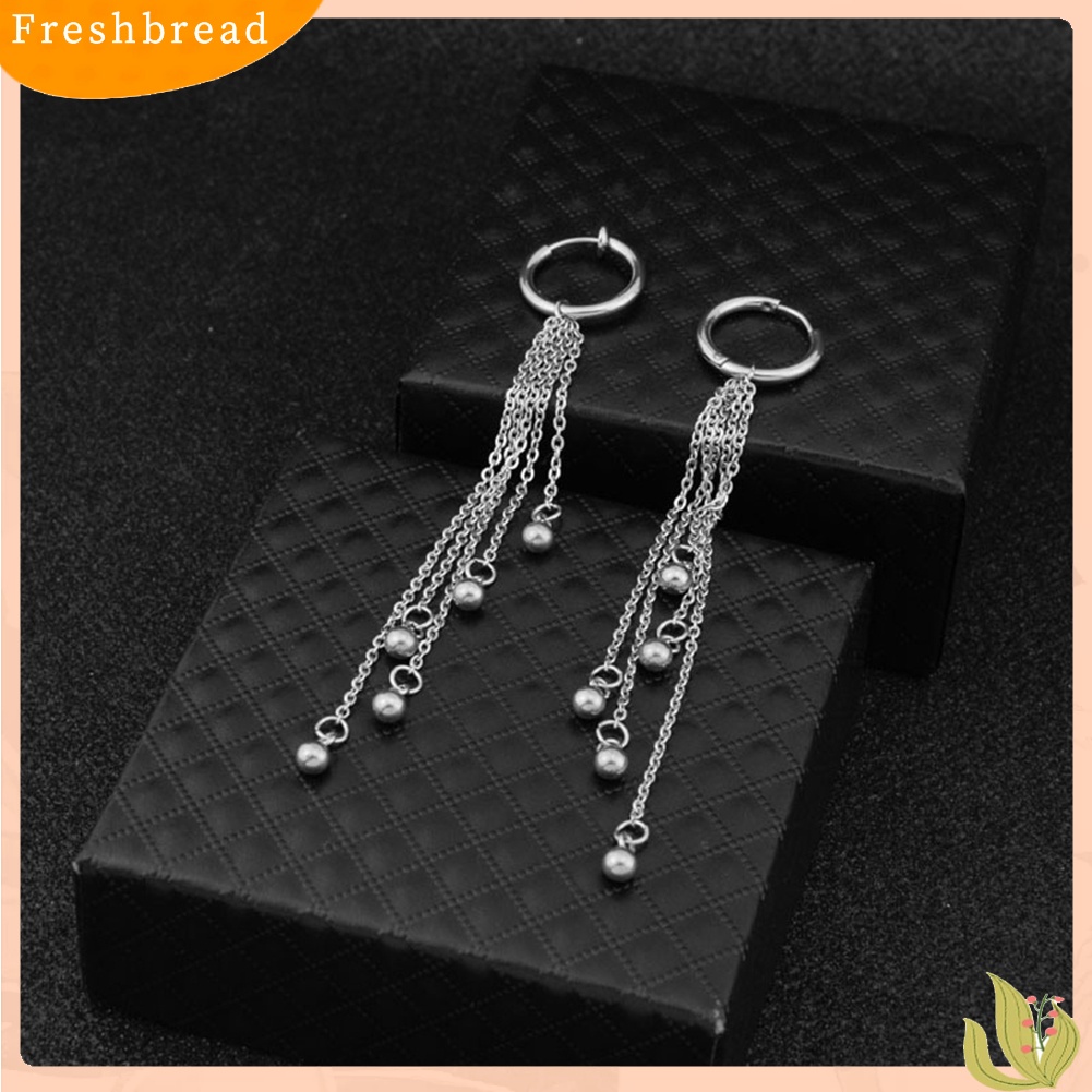 &lt; Freshbread &gt; 1Pc Unisex Manik Rumbai Menjuntai Stainless Steel Ear Stud Klip Anting Perhiasan Hadiah