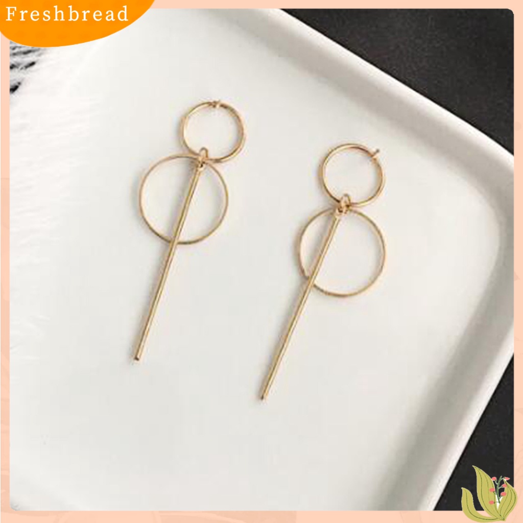 &lt; Freshbread &gt; Wanita Anting Alloy Geometris Lingkaran Ganda Rumbai Panjang Menjuntai Ear Studs Earrings Perhiasan Untuk Pesta