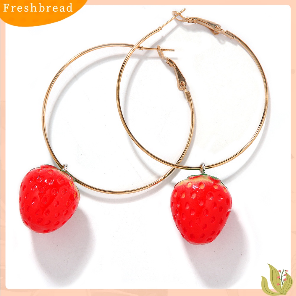 &lt; Freshbread &gt; Wanita Manis Semangka Strawberry Lemon Buah Menjuntai Hoop Earrings Perhiasan Hadiah