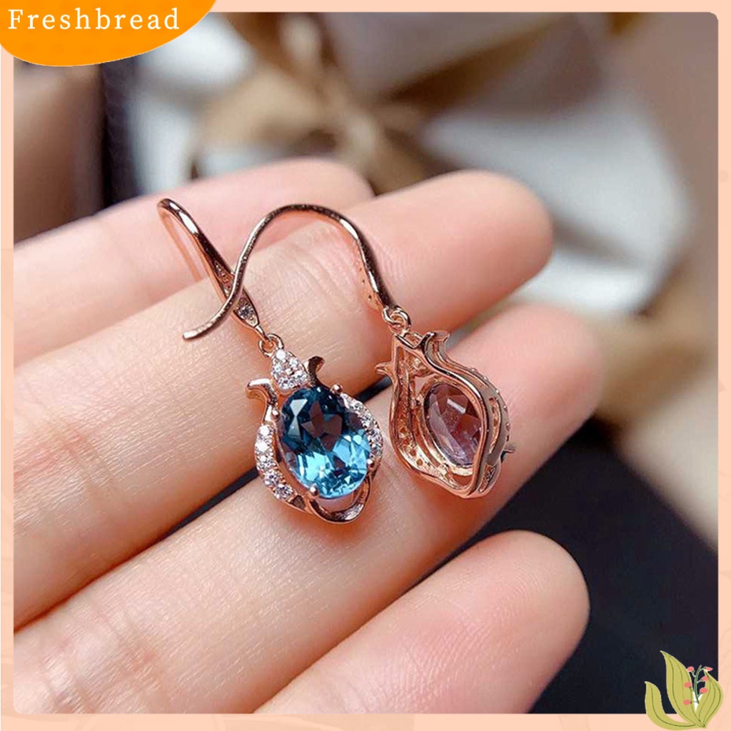 &lt; Freshbread &gt; 1pasang Anting Kait Imitasi Topaz Berlian Imitasi Wanita Kilau Terang Tahan Lama Drop Earrings Untuk Pernikahan