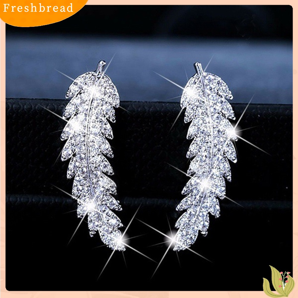 &lt; Freshbread &gt; Wanita Mewah Daun Penuh Cubic Zirconia Hias Telinga Pendaki Anting Crawler