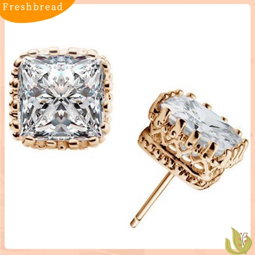 &lt; Freshbread &gt; Wanita Pernikahan Pesta Cocktail Mahkota Persegi Berongga Cubic Zirconia Anting Perhiasan