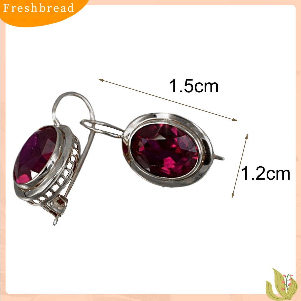 &lt; Freshbread &gt; 1pasang Merah Berlian Imitasi Wanita Anting Oval Alloy Berongga Shiny Clip Earrings Perhiasan Pernikahan