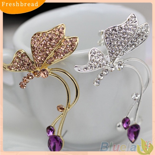 &lt; Freshbread &gt; 1Pc Stud Anting Kupu-Kupu Klip Telinga Kristal Wanita Elegan Untuk Telinga Kiri