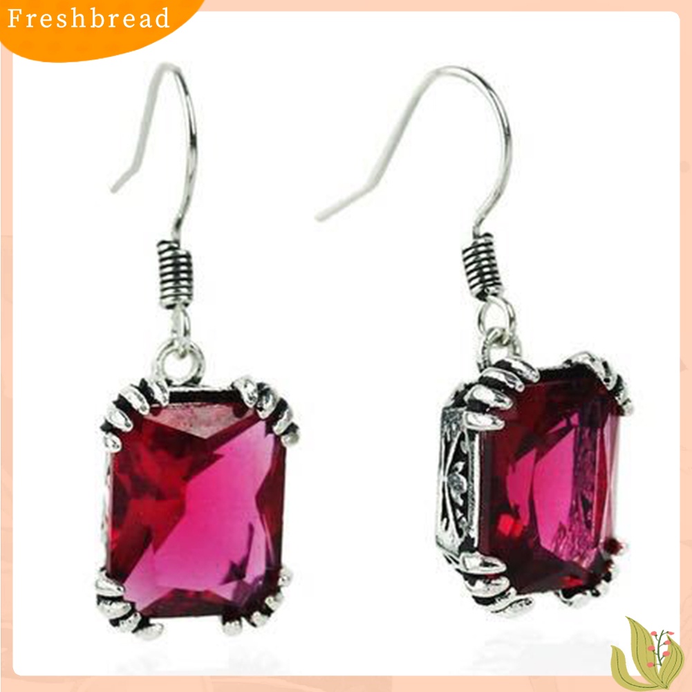 &lt; Freshbread &gt; Fashion Pesta Wanita Square Cubic Zirconia Pendant Hook Earrings Perhiasan Hadiah