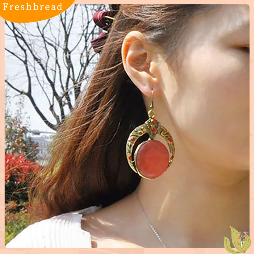 &lt; Freshbread &gt; 1pasang Berlian Imitasi Ukir Unik Dekorasi Retro Anting Bohemia Besar Bulat Menjuntai Kait Anting Perhiasan Fashion