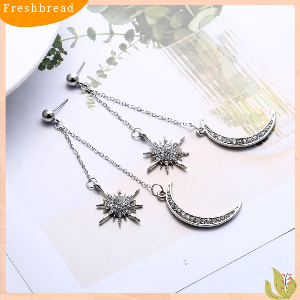 &lt; Freshbread &gt; Fashion Berlian Imitasi Bintang Bulan Sabit Menjuntai Panjang Drop Anting-Anting Wanita Perhiasan