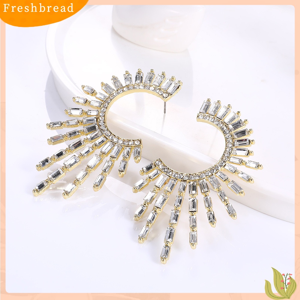 &lt; Freshbread &gt; Wanita Fashion C Bentuk Bunga Matahari Tidak Teratur Berlian Imitasi Stud Earrings Jewelry