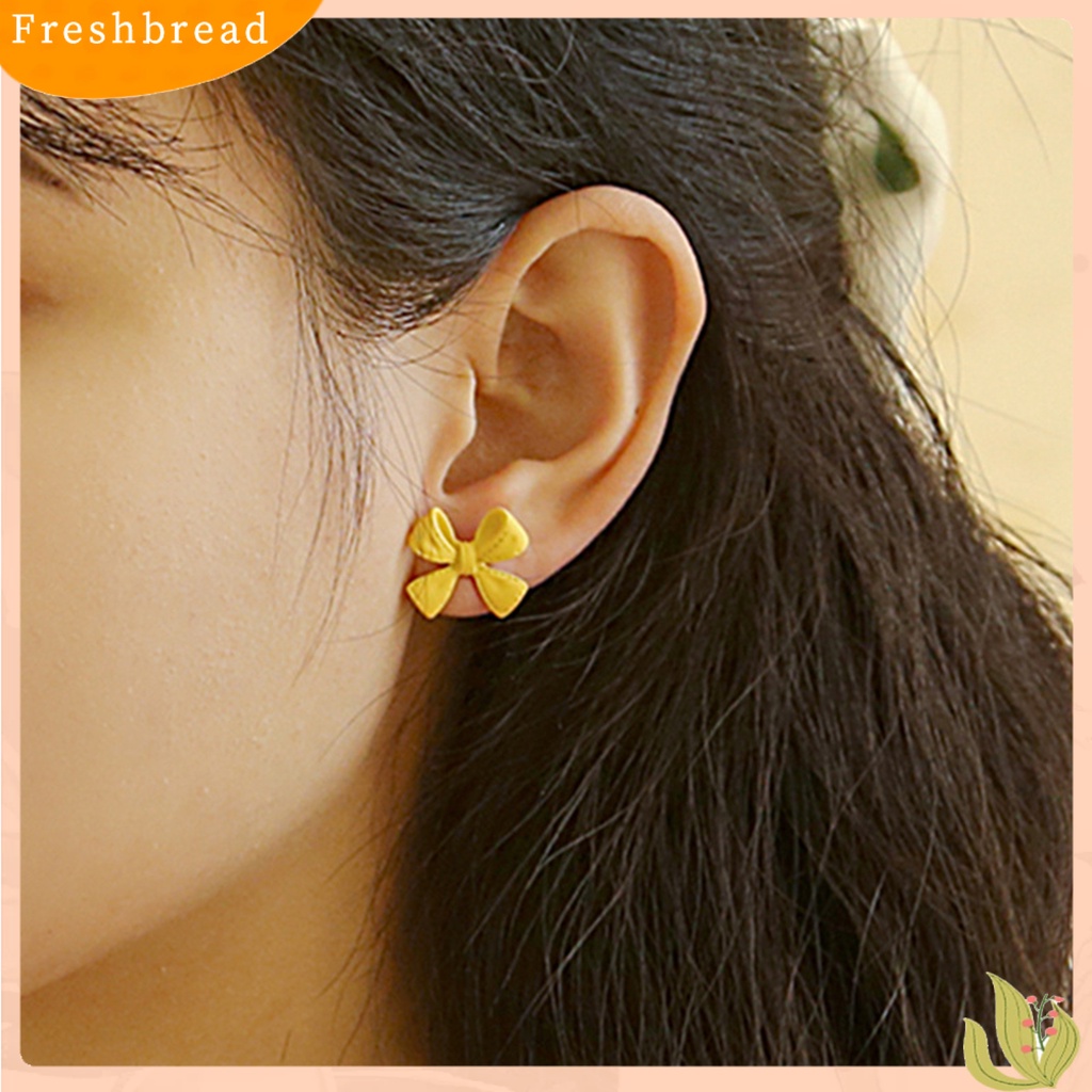 &lt; Freshbread &gt; 1pasang Ear Studs Berwarna Busur Berlapis Manis Gaya Korea Electroplating Stud Earrings Perhiasan Hadiah