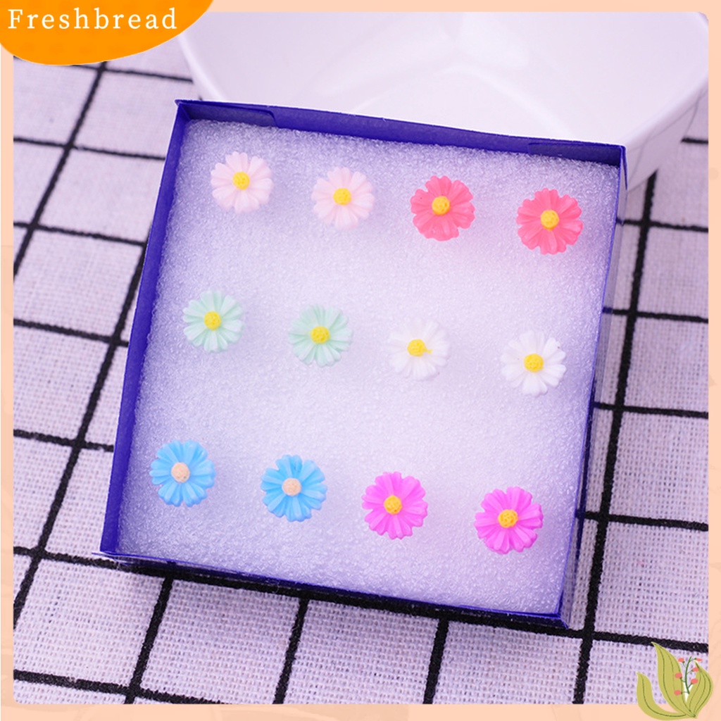 &lt; Freshbread &gt; 8per6pasang Wanita Ear Studs Set Warna Kontras Bunga Berbeda Anti Alergi Tidak Iritasi Tanaman Hias Bentuk Hidup Rose Stud Earrings Set Hadiah