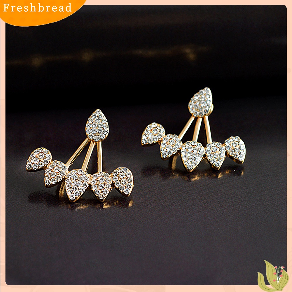 &lt; Freshbread &gt; Wanita Chic Tetesan Air Berlian Imitasi Depan Belakang Telinga Jaket Tindik Stud Earrings